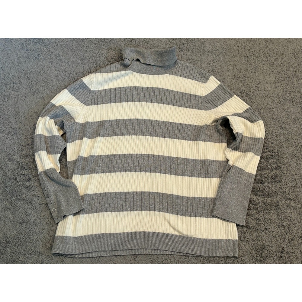 Talbots Sweater Womens 1X Turtleneck Gray White Striped Pullover Plus Size